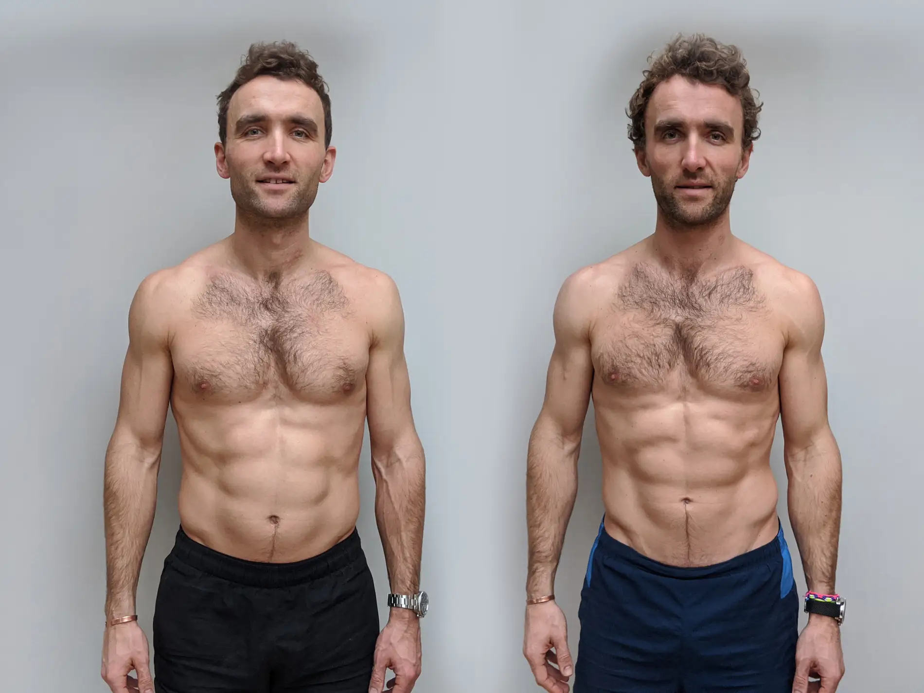The Turner twins, Hugo, left, and Ross, before comparing a vegan diet with an omnivorous diet in a 12-week experiment. 