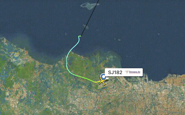 This radar image shows the flight path of Indonesian Sriwijaya Air Flight 182 before it dropped off radar, Jan. 9, 2021 (Flightradar24.com via AP)