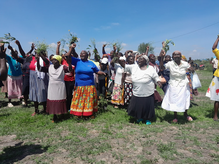 Some of the Gikumari village residents in Ruiru, Kiambu County during the protests on Monday.