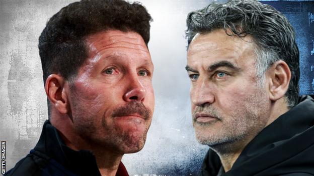 Atletico Madrid manager Diego Simeone and Lille manager Christophe Galtier