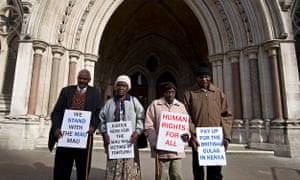 Kenyan nationals Wambugu wa Nyingi, Jane Muthoni Mara, Paulo Nzili and Ndiku Mutua at the High Court in London in 2012. They claimed they were tortured by British colonial rulers during the Mau Mau uprising in the 1950s and given the right to sue Britain.