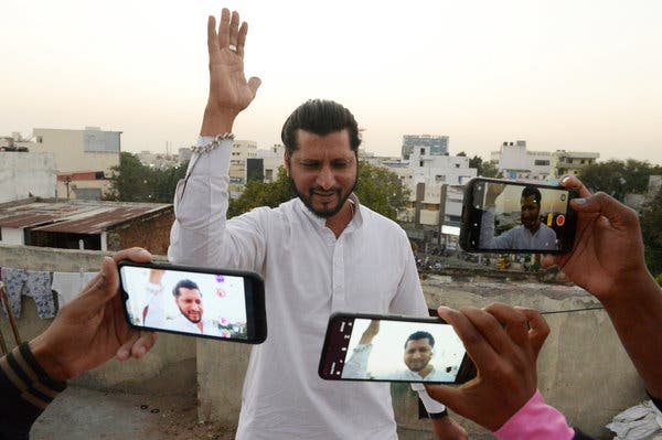 Filming a TikTok video in Hyderabad, India, in February.