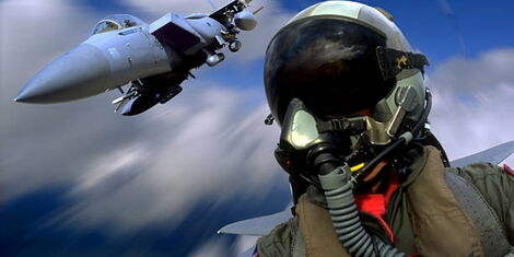 F-15 fighter jet pilot in action
